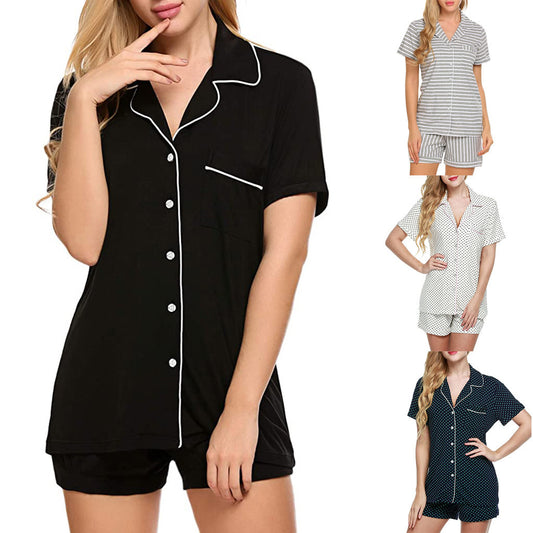 Pajamas Women Summer Comfortable And Casual Short-sleeved Lapel Ladies Home Suit Two-piece Set