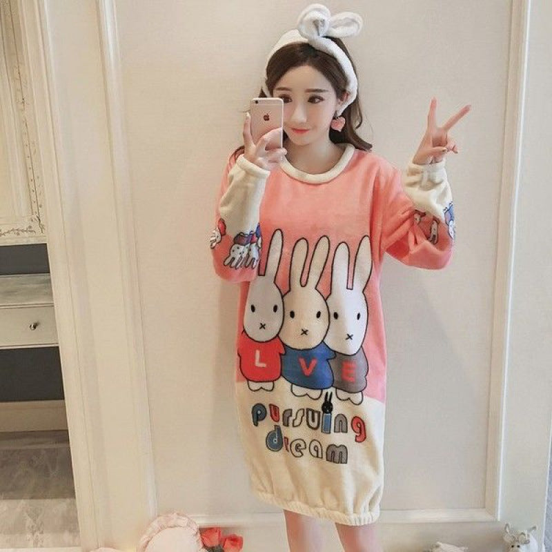 Autumn And Winter Long-sleeved Thickened Student Korean Version Of Cute Cartoon Home Clothes