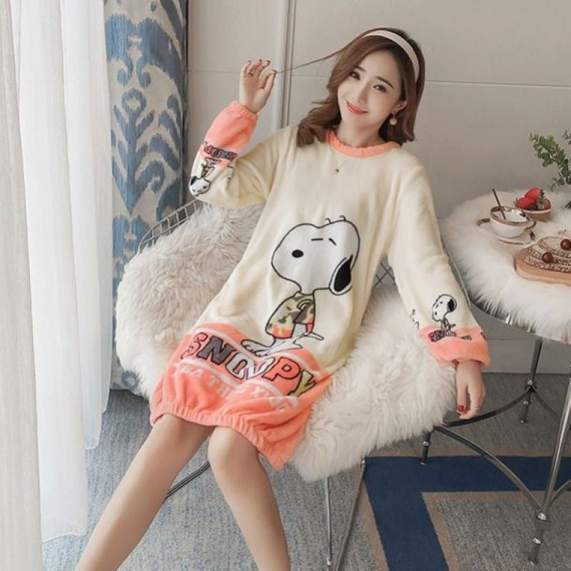 Autumn And Winter Long-sleeved Thickened Student Korean Version Of Cute Cartoon Home Clothes