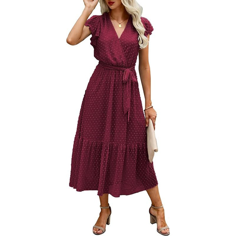 European And American Style Summer Loose Casual Wrap V-neck Tie Sleeveless Elegant Belt A-line Dress