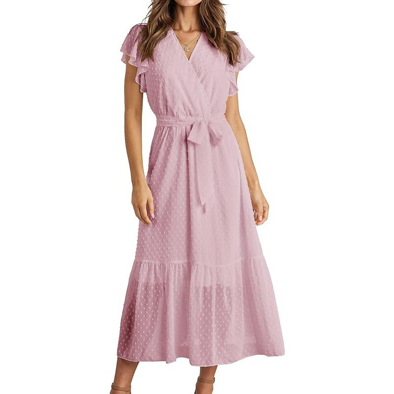 European And American Style Summer Loose Casual Wrap V-neck Tie Sleeveless Elegant Belt A-line Dress