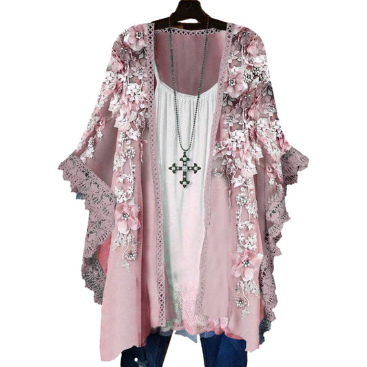 Chiffon Cardigan Lace Printed Jacket Top Women